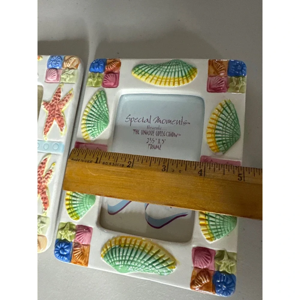 Special Moments Ceramic Coastal Picture Frame Set Starfish Seashell 3.5x5 2pc